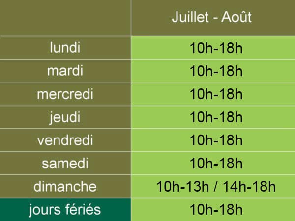 Horaires Juillet-Aout Horaires Juillet-Aout